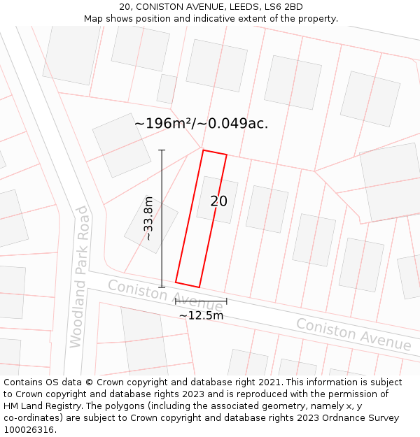 20, CONISTON AVENUE, LEEDS, LS6 2BD: Plot and title map