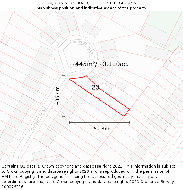 20, CONISTON ROAD, GLOUCESTER, GL2 0NA: Plot and title map
