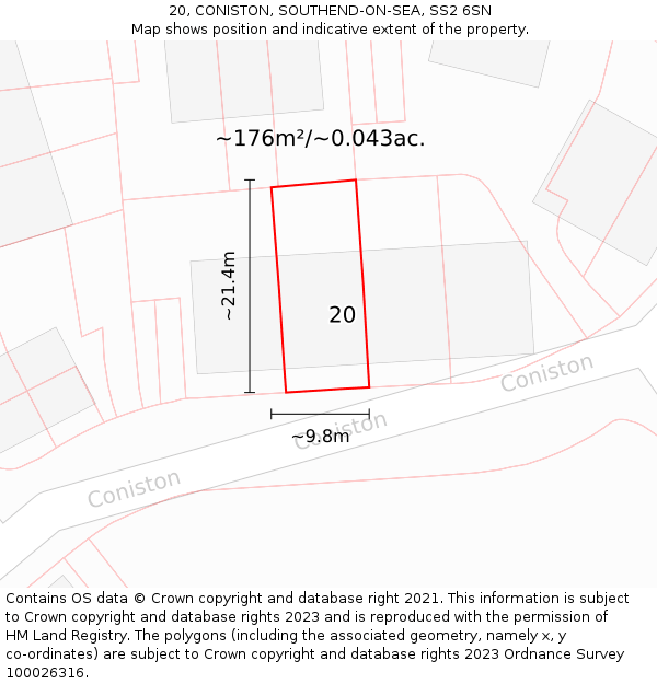 20, CONISTON, SOUTHEND-ON-SEA, SS2 6SN: Plot and title map
