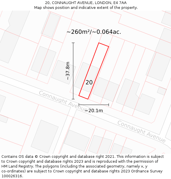 20, CONNAUGHT AVENUE, LONDON, E4 7AA: Plot and title map