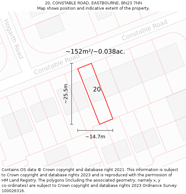 20, CONSTABLE ROAD, EASTBOURNE, BN23 7NN: Plot and title map