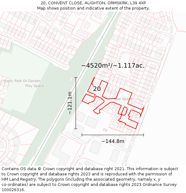 20, CONVENT CLOSE, AUGHTON, ORMSKIRK, L39 4XP: Plot and title map