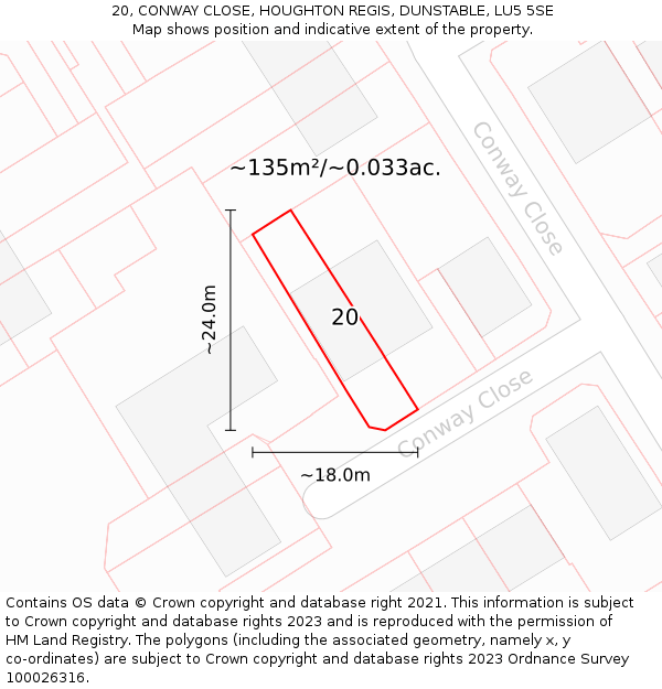 20, CONWAY CLOSE, HOUGHTON REGIS, DUNSTABLE, LU5 5SE: Plot and title map
