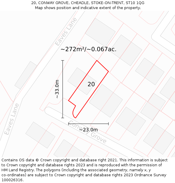 20, CONWAY GROVE, CHEADLE, STOKE-ON-TRENT, ST10 1QG: Plot and title map