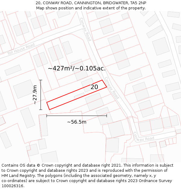 20, CONWAY ROAD, CANNINGTON, BRIDGWATER, TA5 2NP: Plot and title map