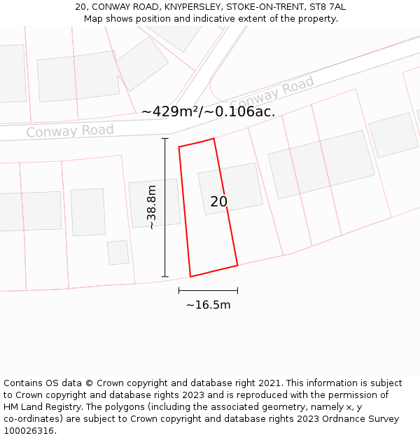 20, CONWAY ROAD, KNYPERSLEY, STOKE-ON-TRENT, ST8 7AL: Plot and title map