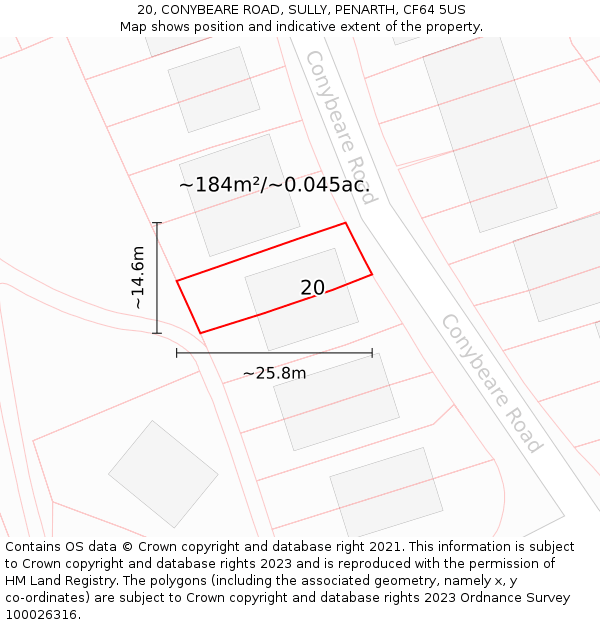 20, CONYBEARE ROAD, SULLY, PENARTH, CF64 5US: Plot and title map