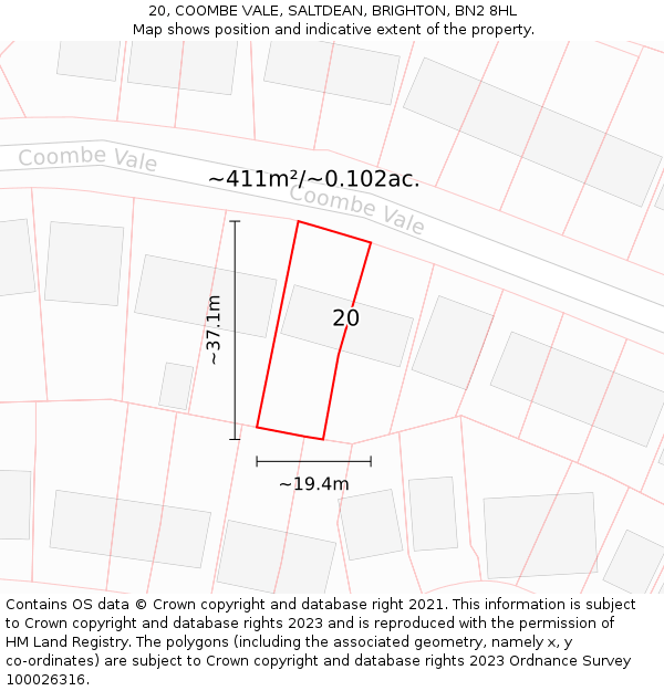 20, COOMBE VALE, SALTDEAN, BRIGHTON, BN2 8HL: Plot and title map