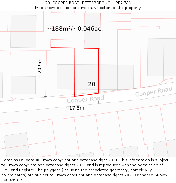 20, COOPER ROAD, PETERBOROUGH, PE4 7AN: Plot and title map