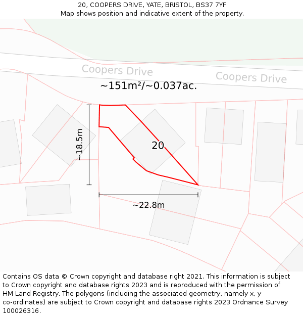 20, COOPERS DRIVE, YATE, BRISTOL, BS37 7YF: Plot and title map