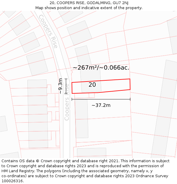 20, COOPERS RISE, GODALMING, GU7 2NJ: Plot and title map