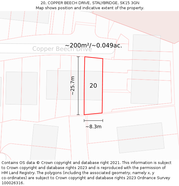 20, COPPER BEECH DRIVE, STALYBRIDGE, SK15 3GN: Plot and title map