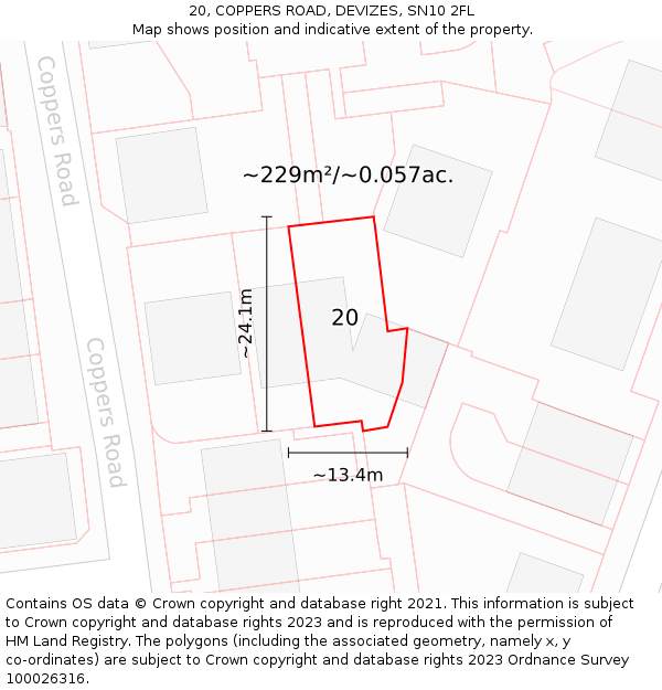 20, COPPERS ROAD, DEVIZES, SN10 2FL: Plot and title map
