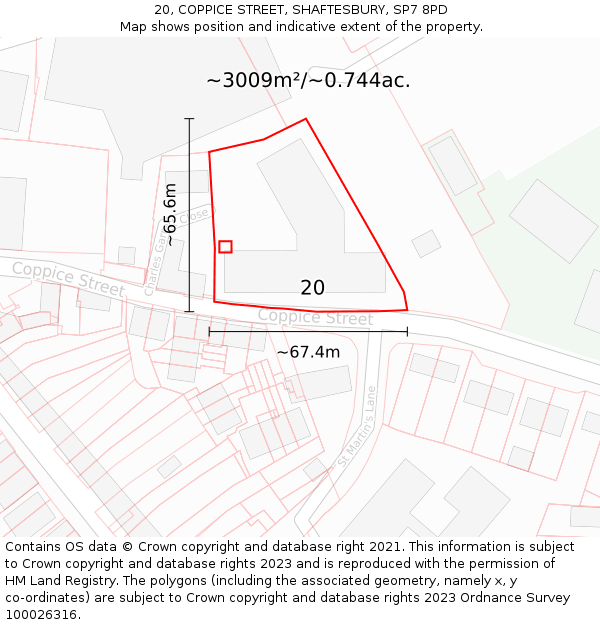 20, COPPICE STREET, SHAFTESBURY, SP7 8PD: Plot and title map