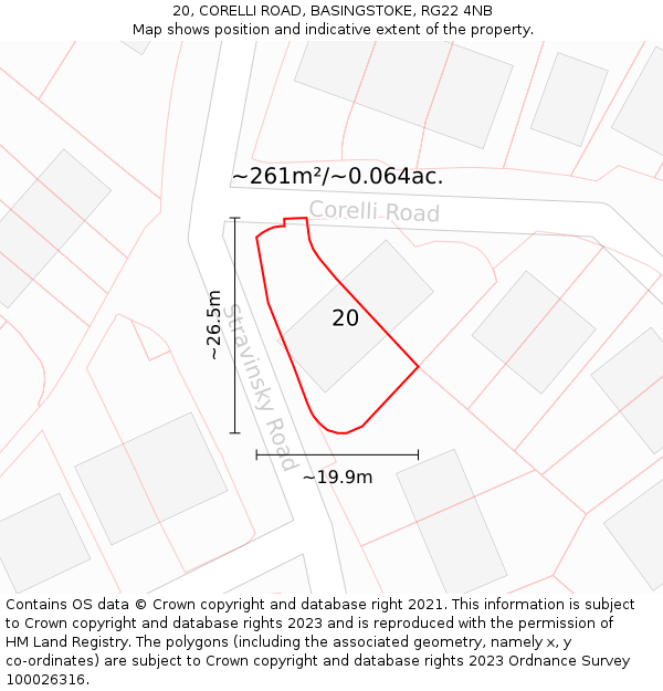 20, CORELLI ROAD, BASINGSTOKE, RG22 4NB: Plot and title map