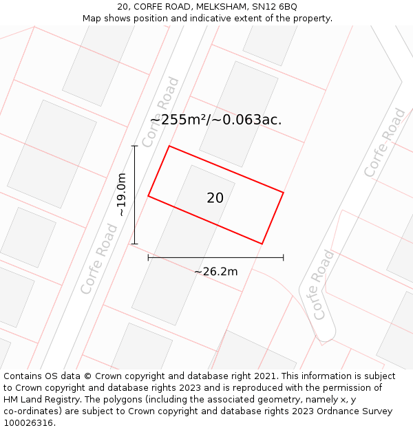20, CORFE ROAD, MELKSHAM, SN12 6BQ: Plot and title map