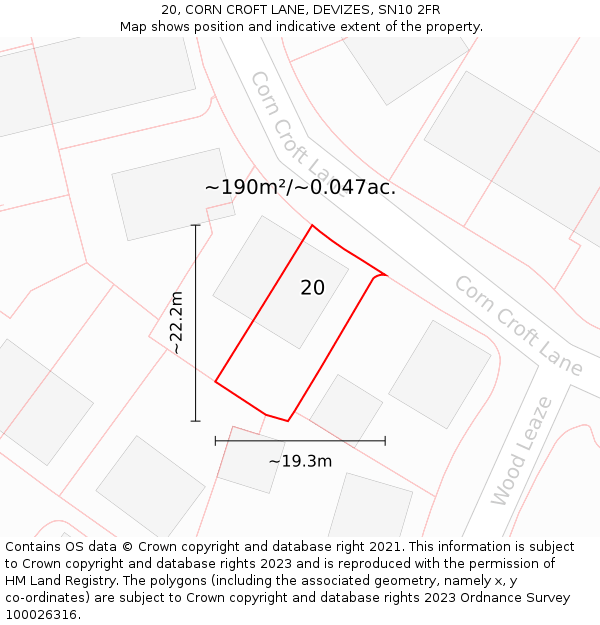 20, CORN CROFT LANE, DEVIZES, SN10 2FR: Plot and title map