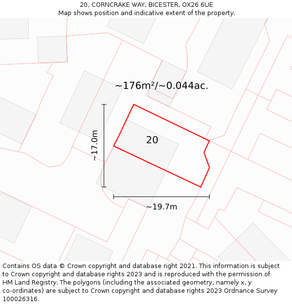 20, CORNCRAKE WAY, BICESTER, OX26 6UE: Plot and title map