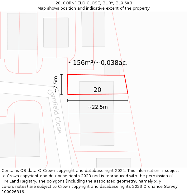 20, CORNFIELD CLOSE, BURY, BL9 6XB: Plot and title map
