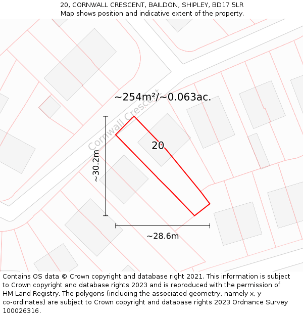 20, CORNWALL CRESCENT, BAILDON, SHIPLEY, BD17 5LR: Plot and title map