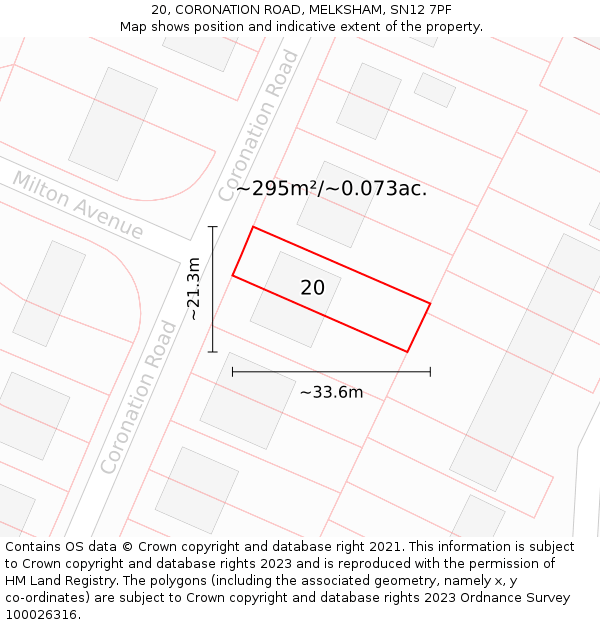 20, CORONATION ROAD, MELKSHAM, SN12 7PF: Plot and title map