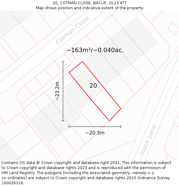 20, COTMAN CLOSE, BACUP, OL13 9TT: Plot and title map