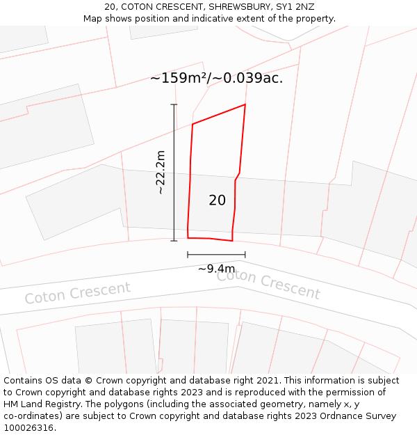 20, COTON CRESCENT, SHREWSBURY, SY1 2NZ: Plot and title map