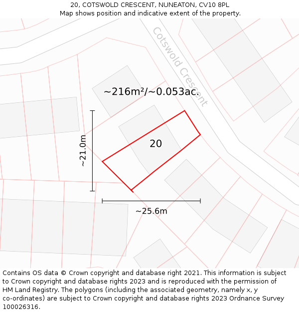 20, COTSWOLD CRESCENT, NUNEATON, CV10 8PL: Plot and title map