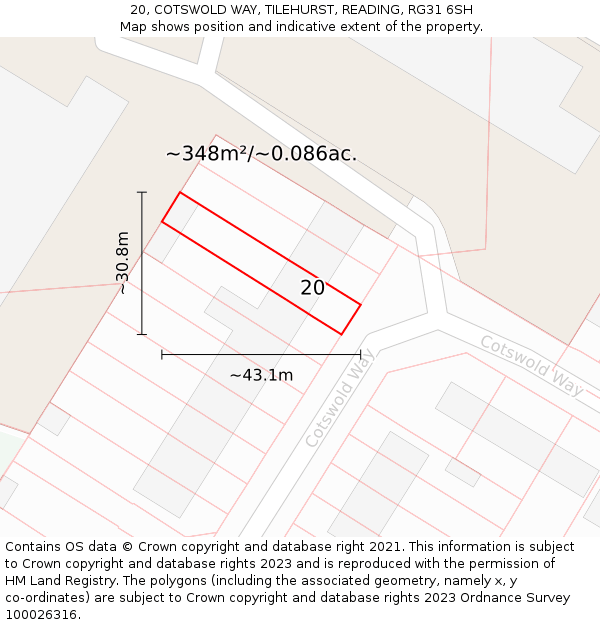 20, COTSWOLD WAY, TILEHURST, READING, RG31 6SH: Plot and title map