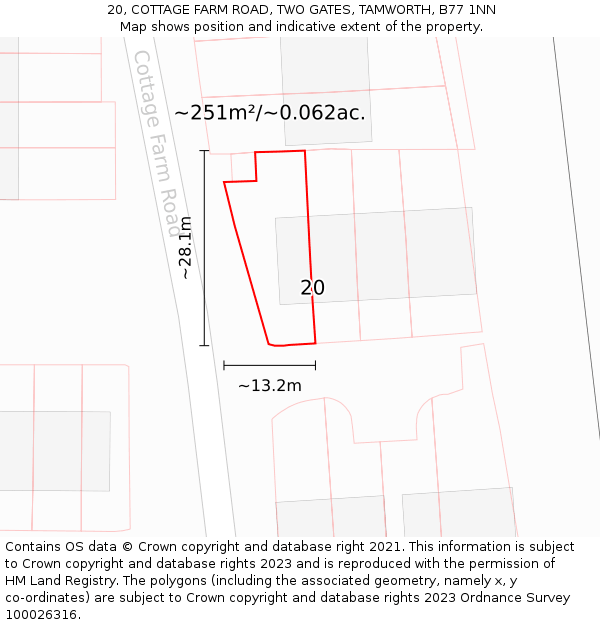 20, COTTAGE FARM ROAD, TWO GATES, TAMWORTH, B77 1NN: Plot and title map