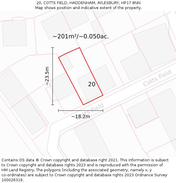 20, COTTS FIELD, HADDENHAM, AYLESBURY, HP17 8NN: Plot and title map