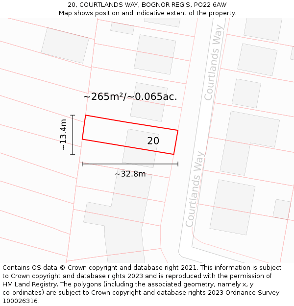 20, COURTLANDS WAY, BOGNOR REGIS, PO22 6AW: Plot and title map