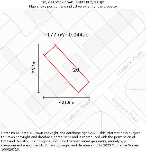 20, CRADOCK ROAD, SHEFFIELD, S2 2JX: Plot and title map
