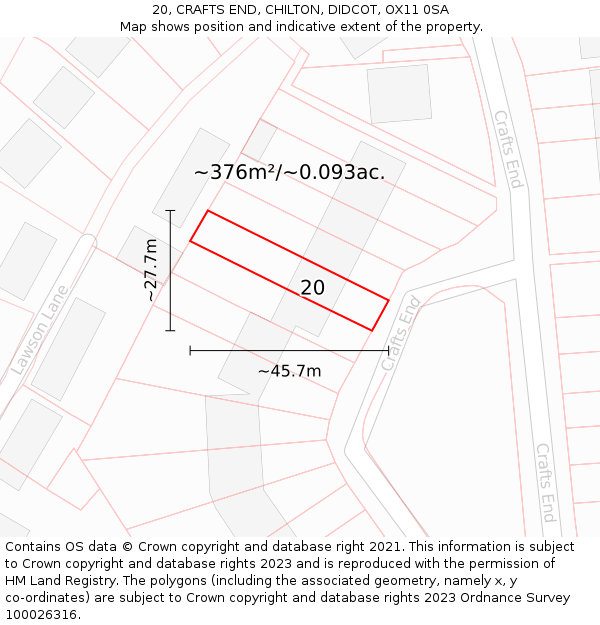 20, CRAFTS END, CHILTON, DIDCOT, OX11 0SA: Plot and title map