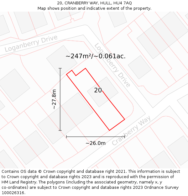 20, CRANBERRY WAY, HULL, HU4 7AQ: Plot and title map