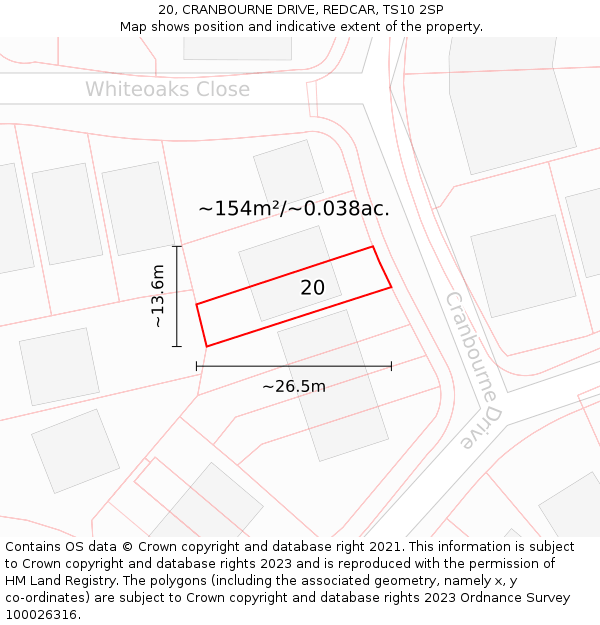 20, CRANBOURNE DRIVE, REDCAR, TS10 2SP: Plot and title map