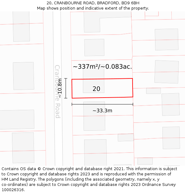 20, CRANBOURNE ROAD, BRADFORD, BD9 6BH: Plot and title map