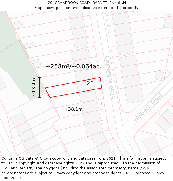20, CRANBROOK ROAD, BARNET, EN4 8UN: Plot and title map