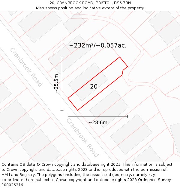 20, CRANBROOK ROAD, BRISTOL, BS6 7BN: Plot and title map