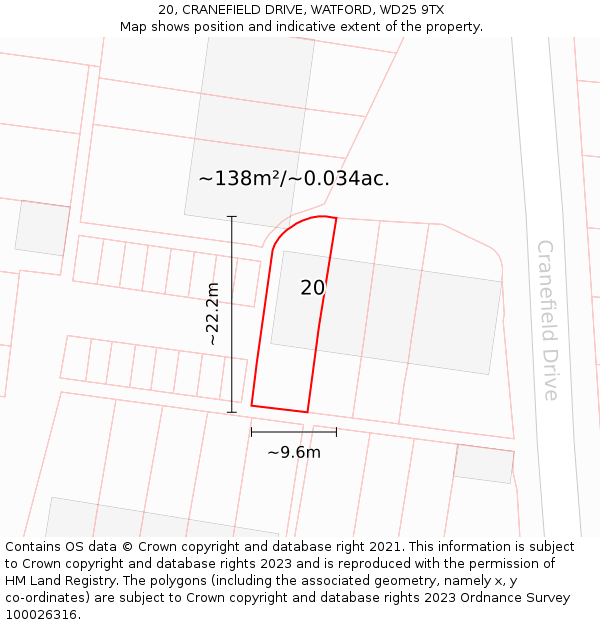 20, CRANEFIELD DRIVE, WATFORD, WD25 9TX: Plot and title map