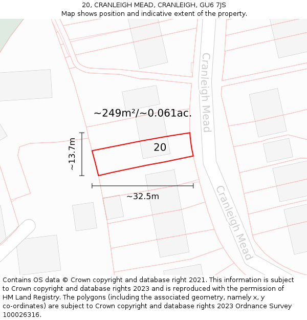 20, CRANLEIGH MEAD, CRANLEIGH, GU6 7JS: Plot and title map