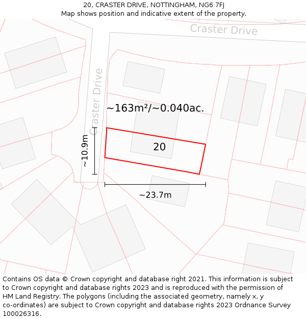 20, CRASTER DRIVE, NOTTINGHAM, NG6 7FJ: Plot and title map