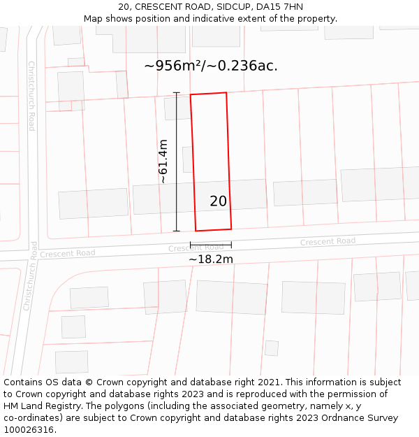 20, CRESCENT ROAD, SIDCUP, DA15 7HN: Plot and title map