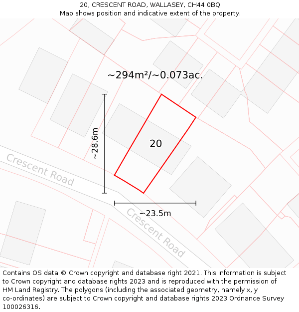 20, CRESCENT ROAD, WALLASEY, CH44 0BQ: Plot and title map