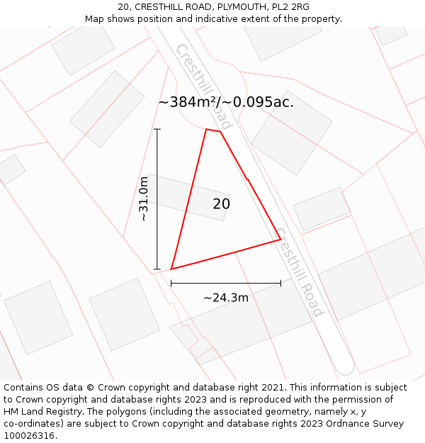 20, CRESTHILL ROAD, PLYMOUTH, PL2 2RG: Plot and title map