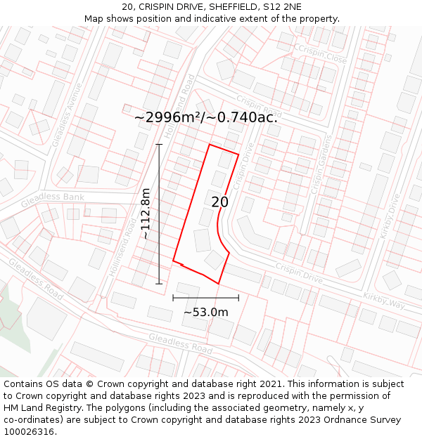 20, CRISPIN DRIVE, SHEFFIELD, S12 2NE: Plot and title map