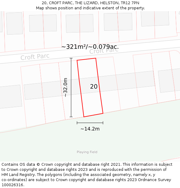 20, CROFT PARC, THE LIZARD, HELSTON, TR12 7PN: Plot and title map
