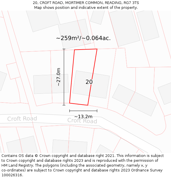 20, CROFT ROAD, MORTIMER COMMON, READING, RG7 3TS: Plot and title map
