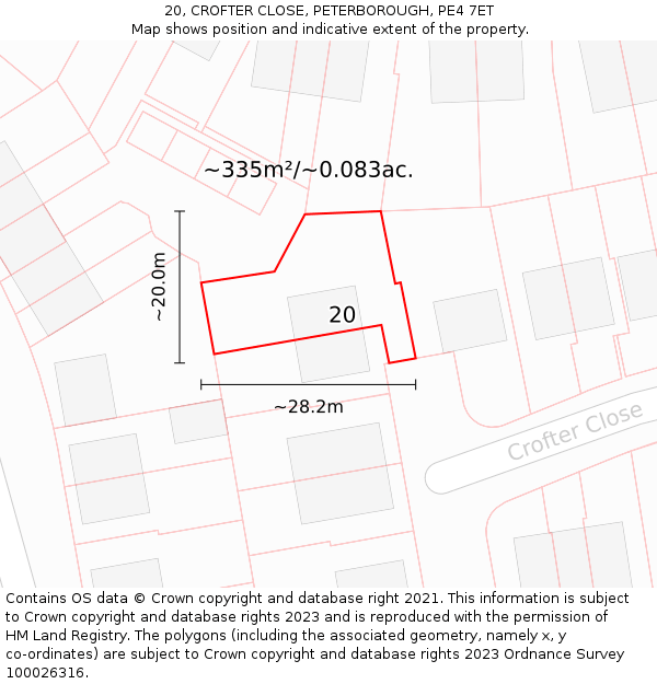 20, CROFTER CLOSE, PETERBOROUGH, PE4 7ET: Plot and title map