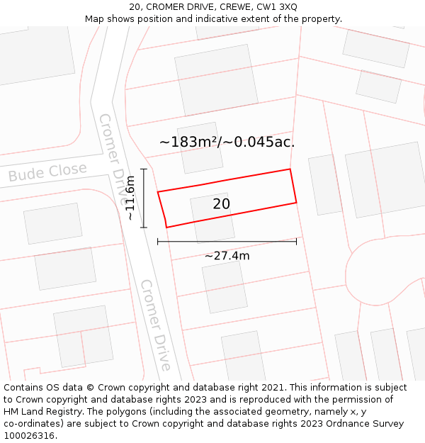 20, CROMER DRIVE, CREWE, CW1 3XQ: Plot and title map